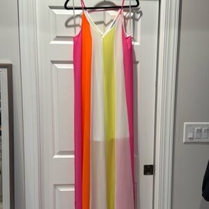 She + Sky striped neon chiffon maxi dress